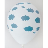 white Royal Blue Clouds Design Printed Balloons